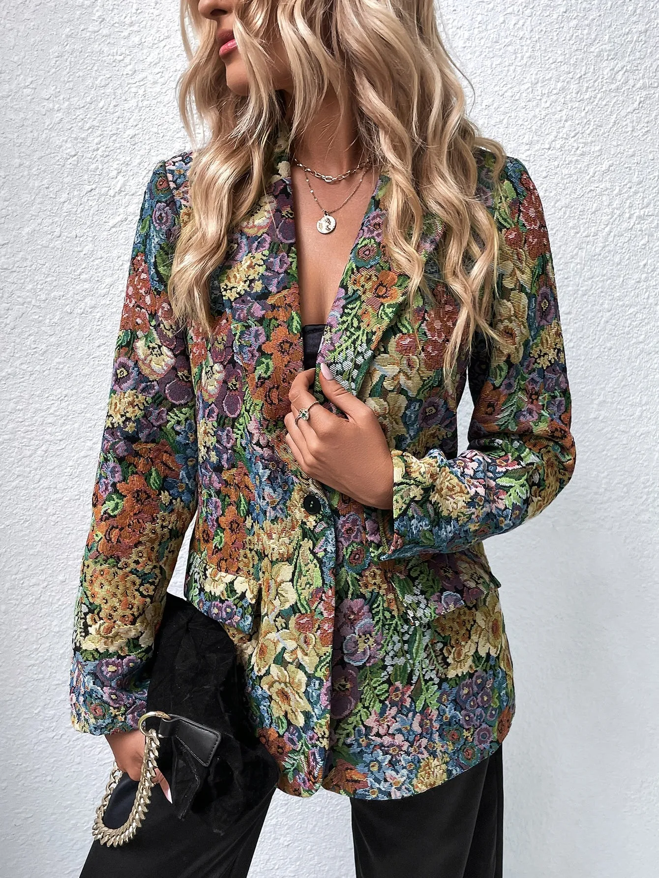 Blazer Floral de Un Solo Botón