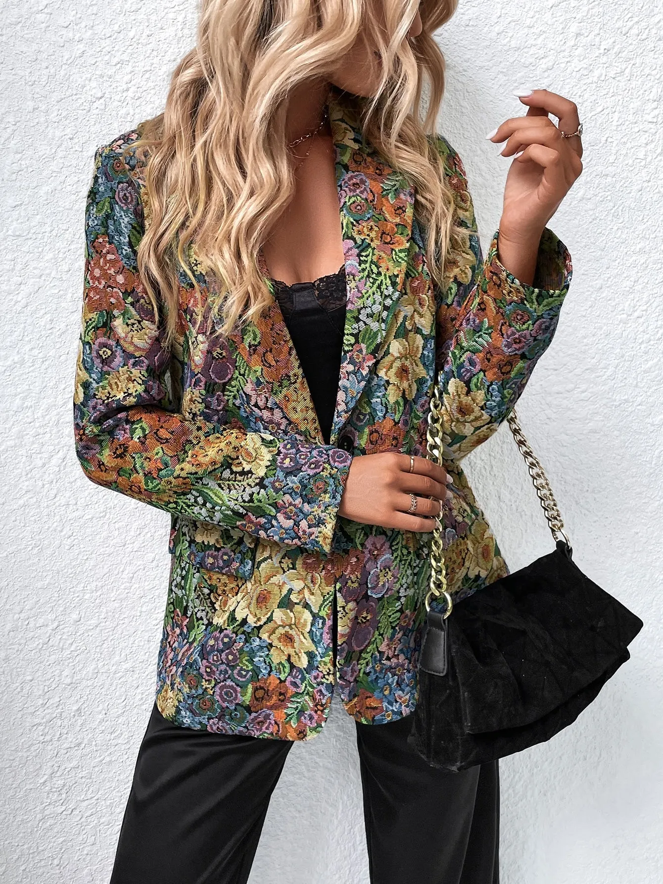 Blazer Floral de Un Solo Botón