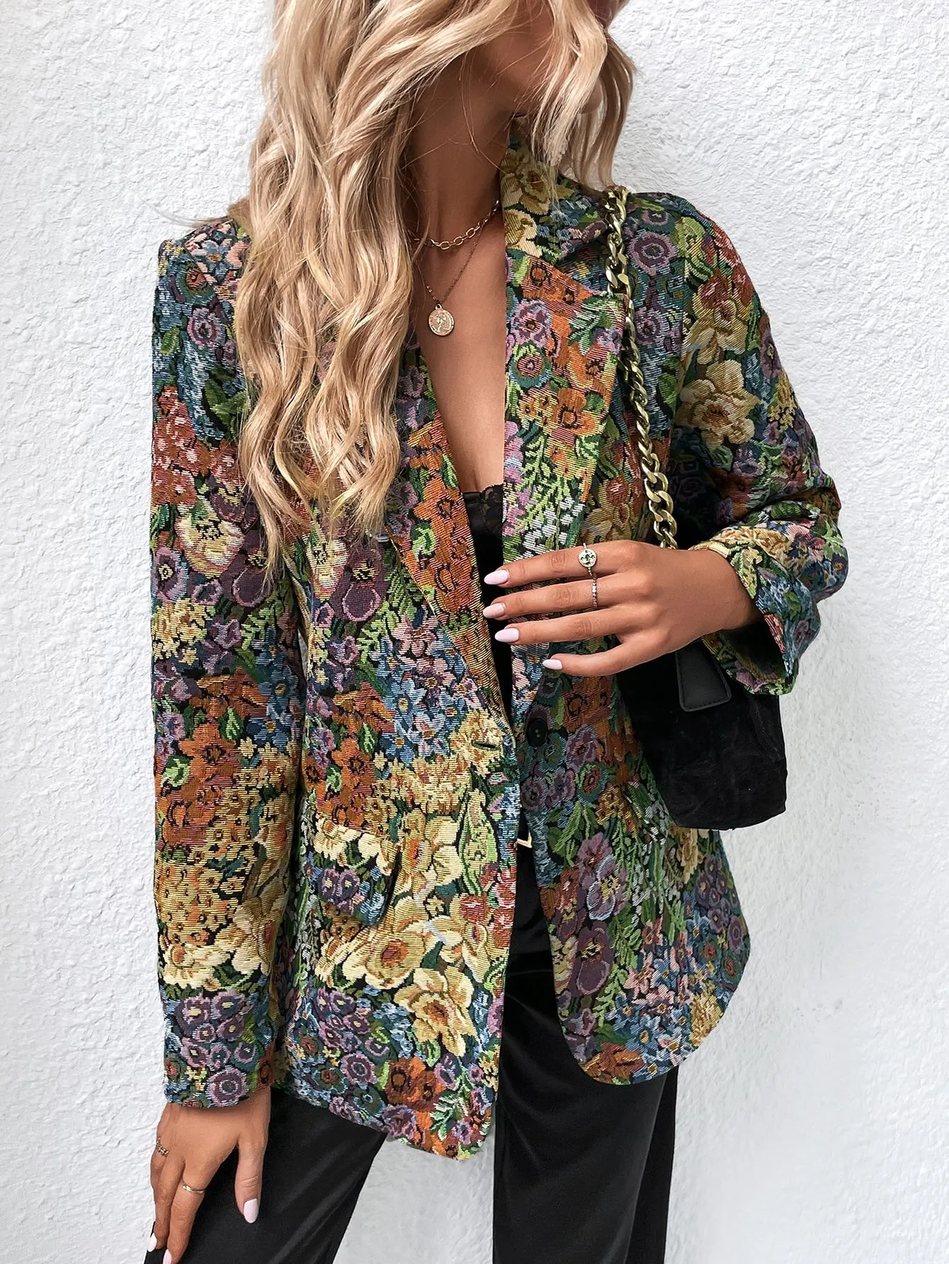 Blazer Floral de Un Solo Botón