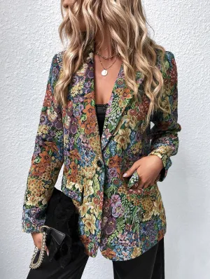 Blazer Floral de Un Solo Botón