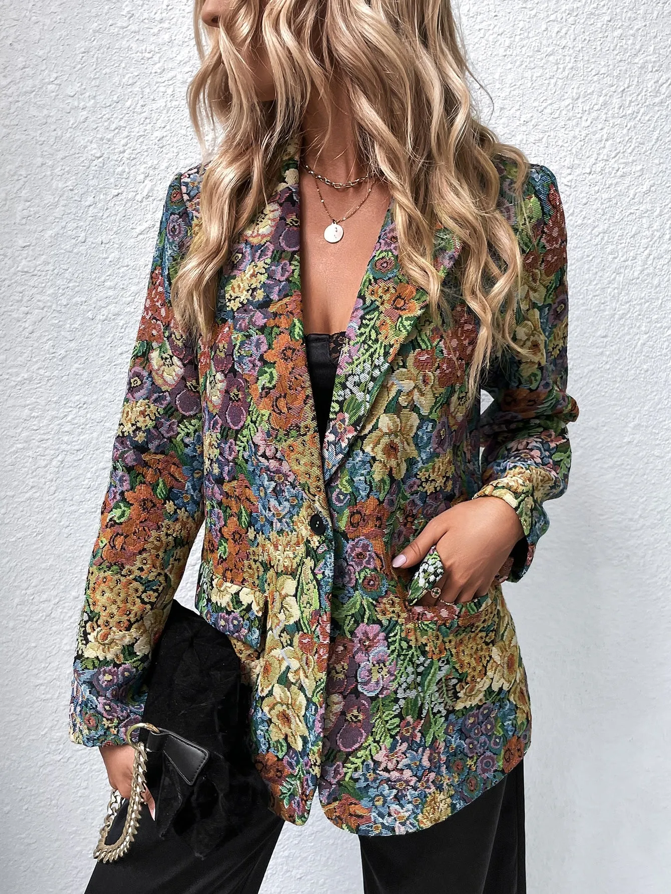 Blazer Floral de Un Solo Botón
