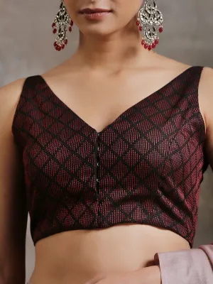 Blouse - Red & Black Woven Geometric Blouse