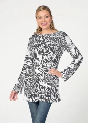 Brookie Black (8177) ~ Banded Boatneck Tunic