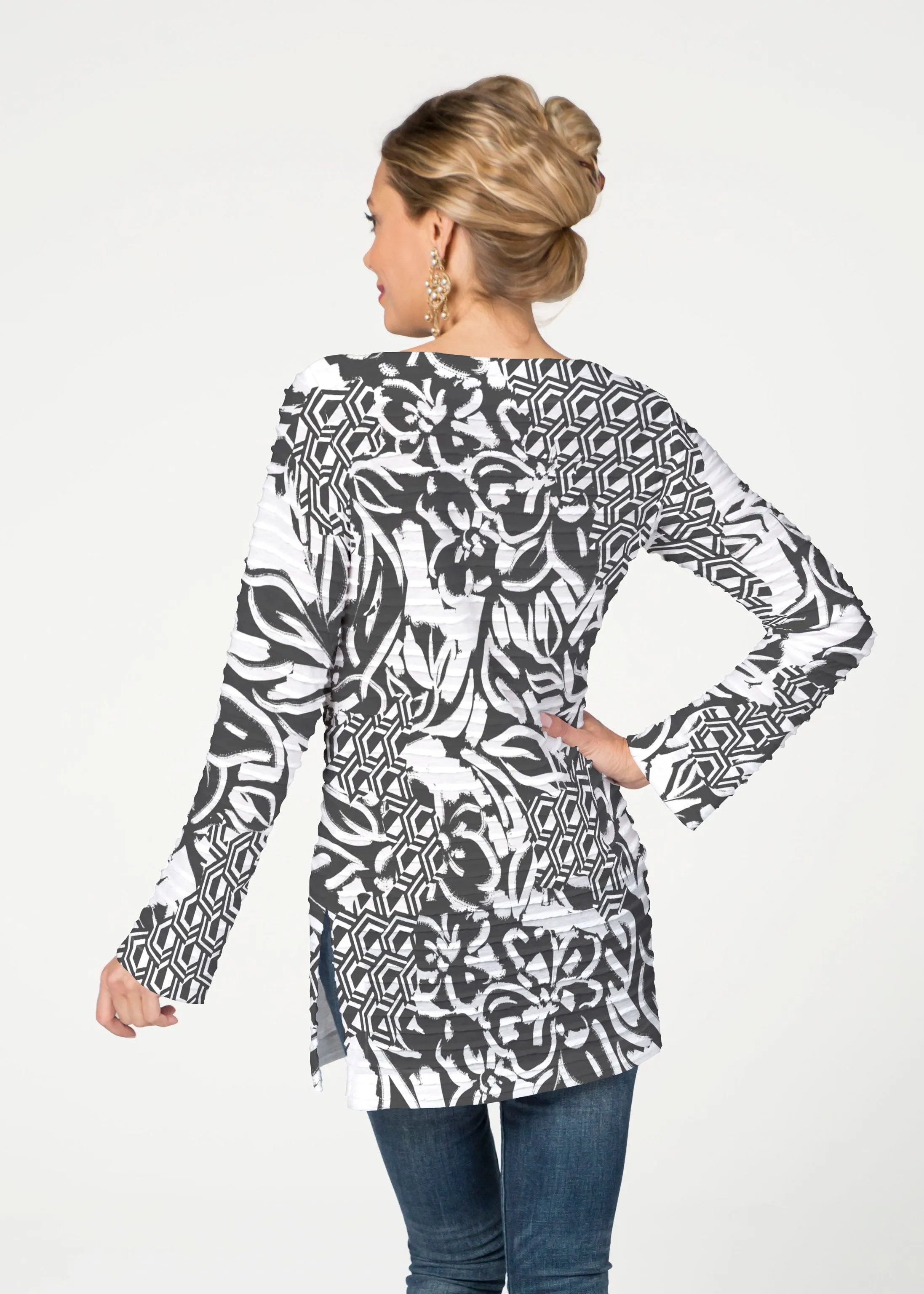 Brookie Black (8177) ~ Banded Boatneck Tunic