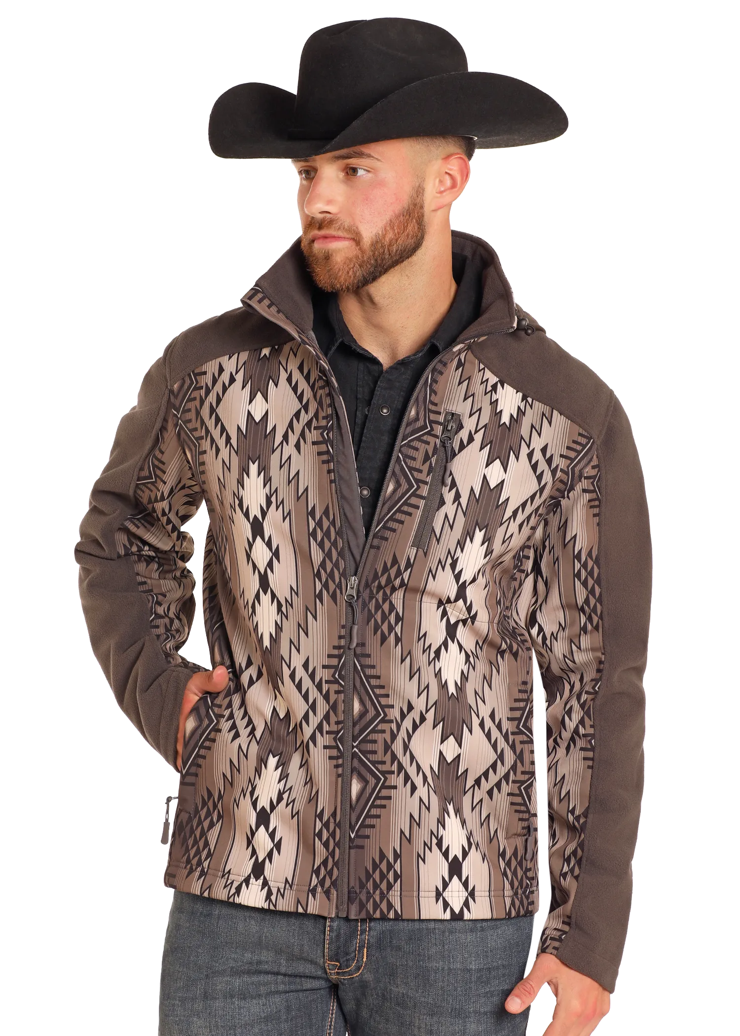 Brown Aztec Printed Softshell Jacket