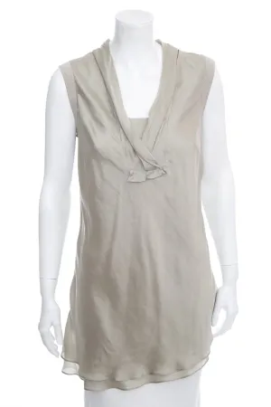 Brunello Cucinelli Grey Silk & Rib Knit Sleeveless Blouse SZ L