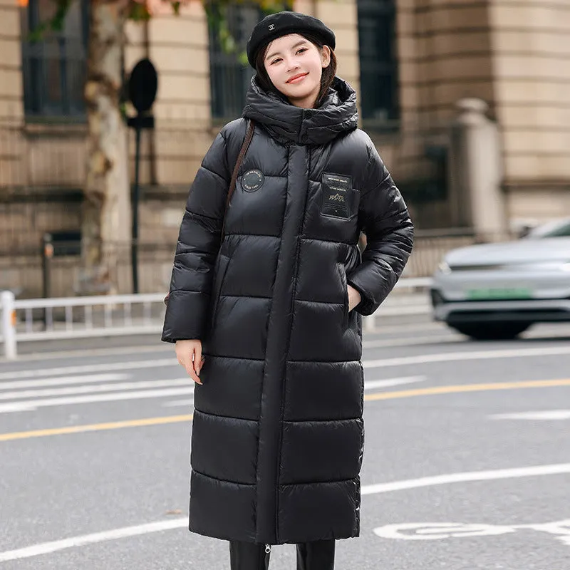 Calf-Length Solid Padded Raincoat for Women Perfect for Cold Weather