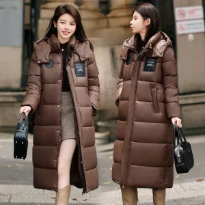 Calf-Length Solid Padded Raincoat for Women Perfect for Cold Weather