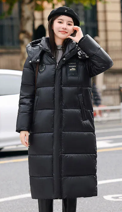Calf-Length Solid Padded Raincoat for Women Perfect for Cold Weather