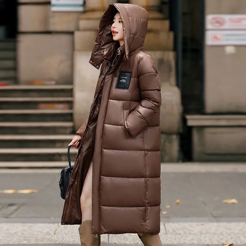 Calf-Length Solid Padded Raincoat for Women Perfect for Cold Weather