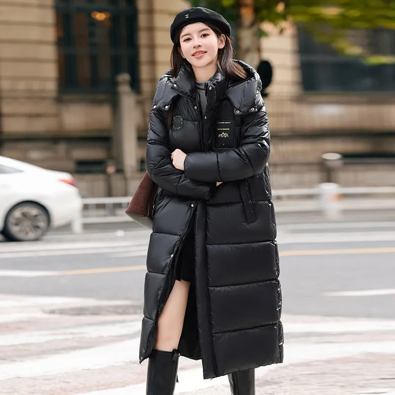 Calf-Length Solid Padded Raincoat for Women Perfect for Cold Weather