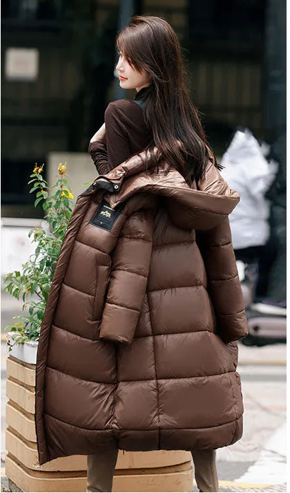 Calf-Length Solid Padded Raincoat for Women Perfect for Cold Weather