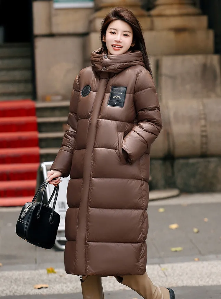 Calf-Length Solid Padded Raincoat for Women Perfect for Cold Weather