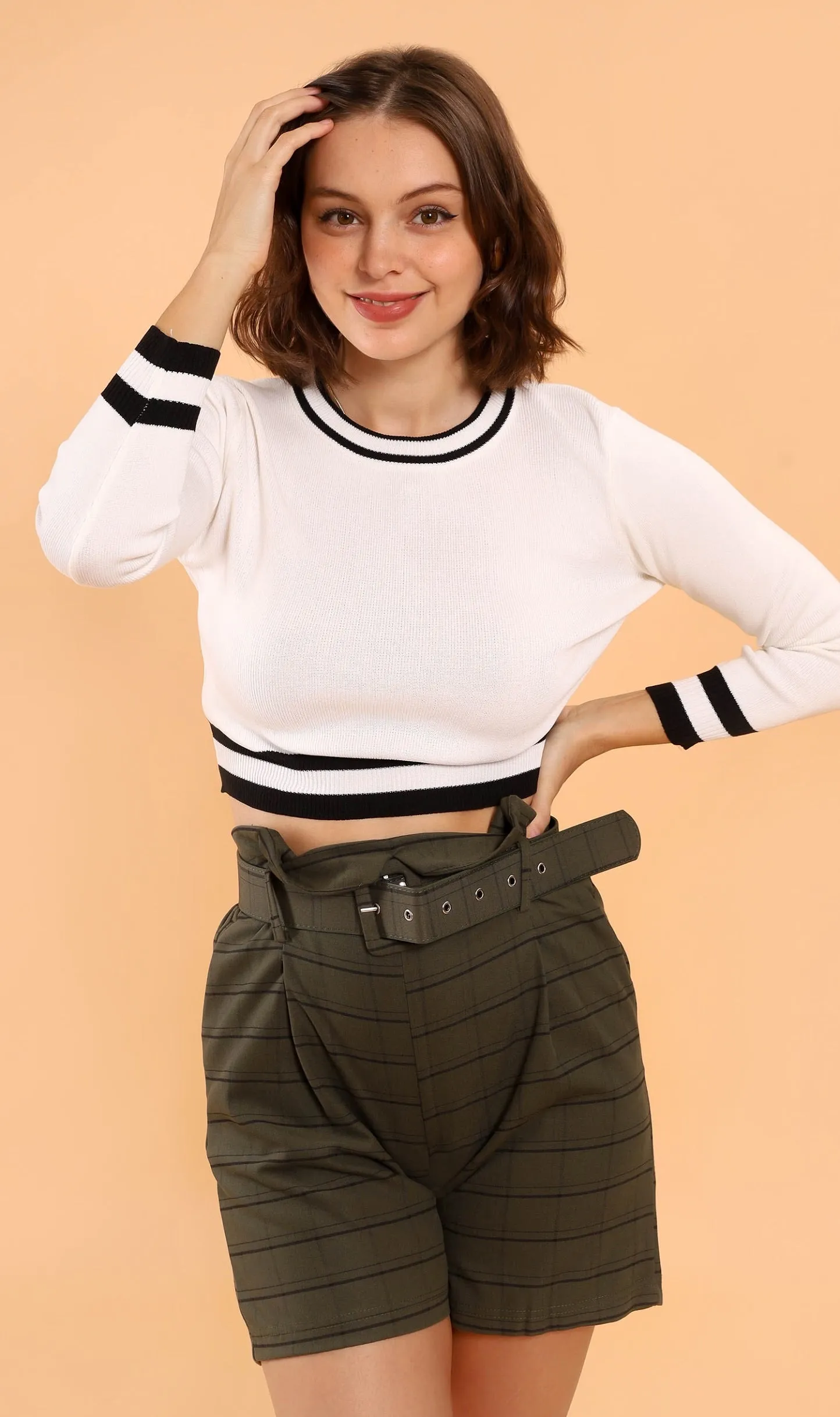 CAMILA Cropped Knit Sweater (White)