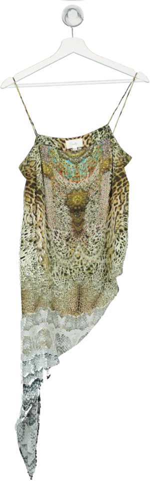 Camilla Multicoloured Embellished Printed 100% Silk-chiffon Top UK S