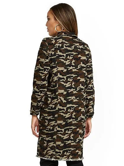 Camo-Print Long-Line Jacket