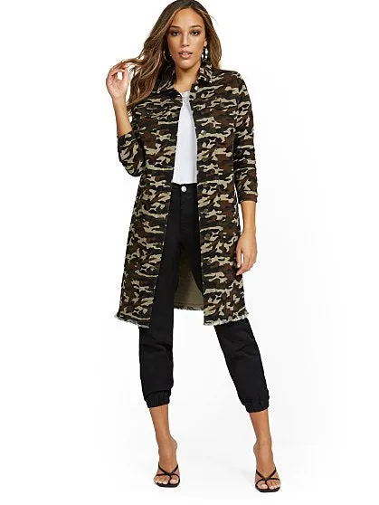 Camo-Print Long-Line Jacket