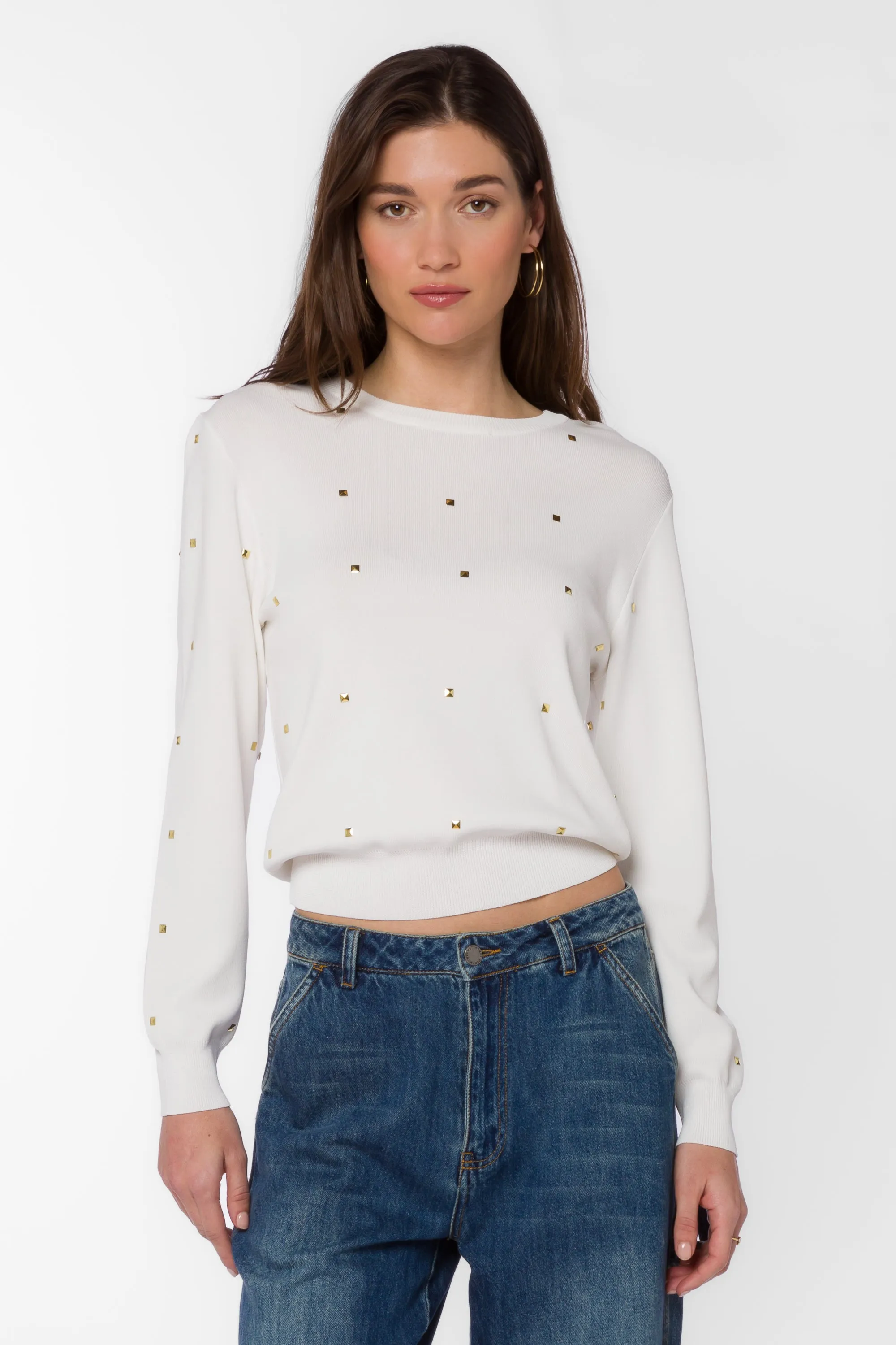 Candie White Gold Studs Sweater
