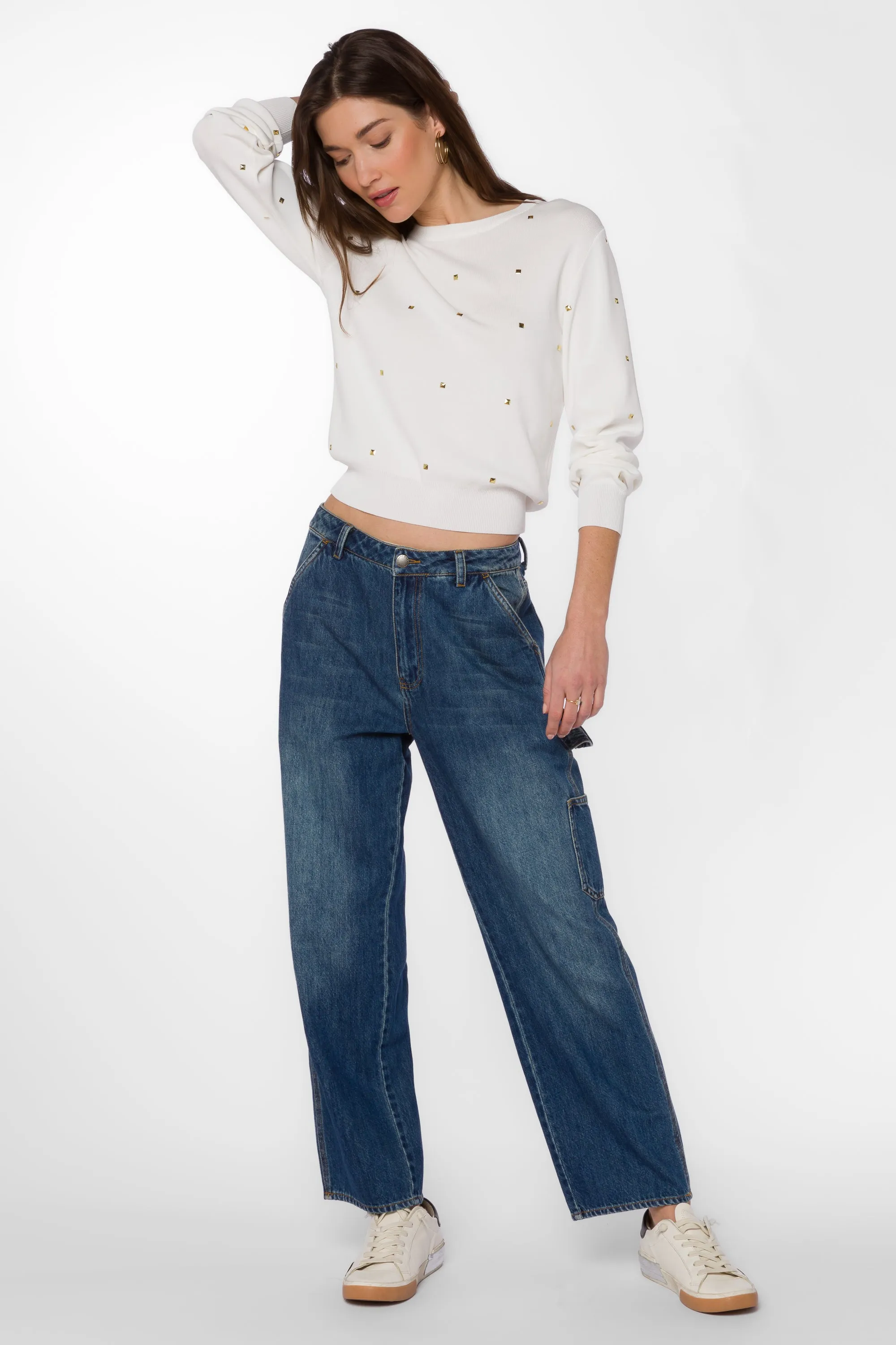Candie White Gold Studs Sweater