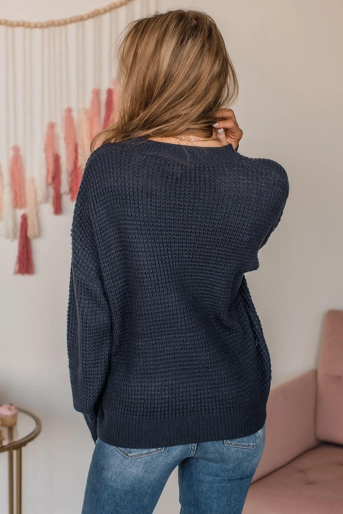 Captivating In Color Knit Sweater- Navy