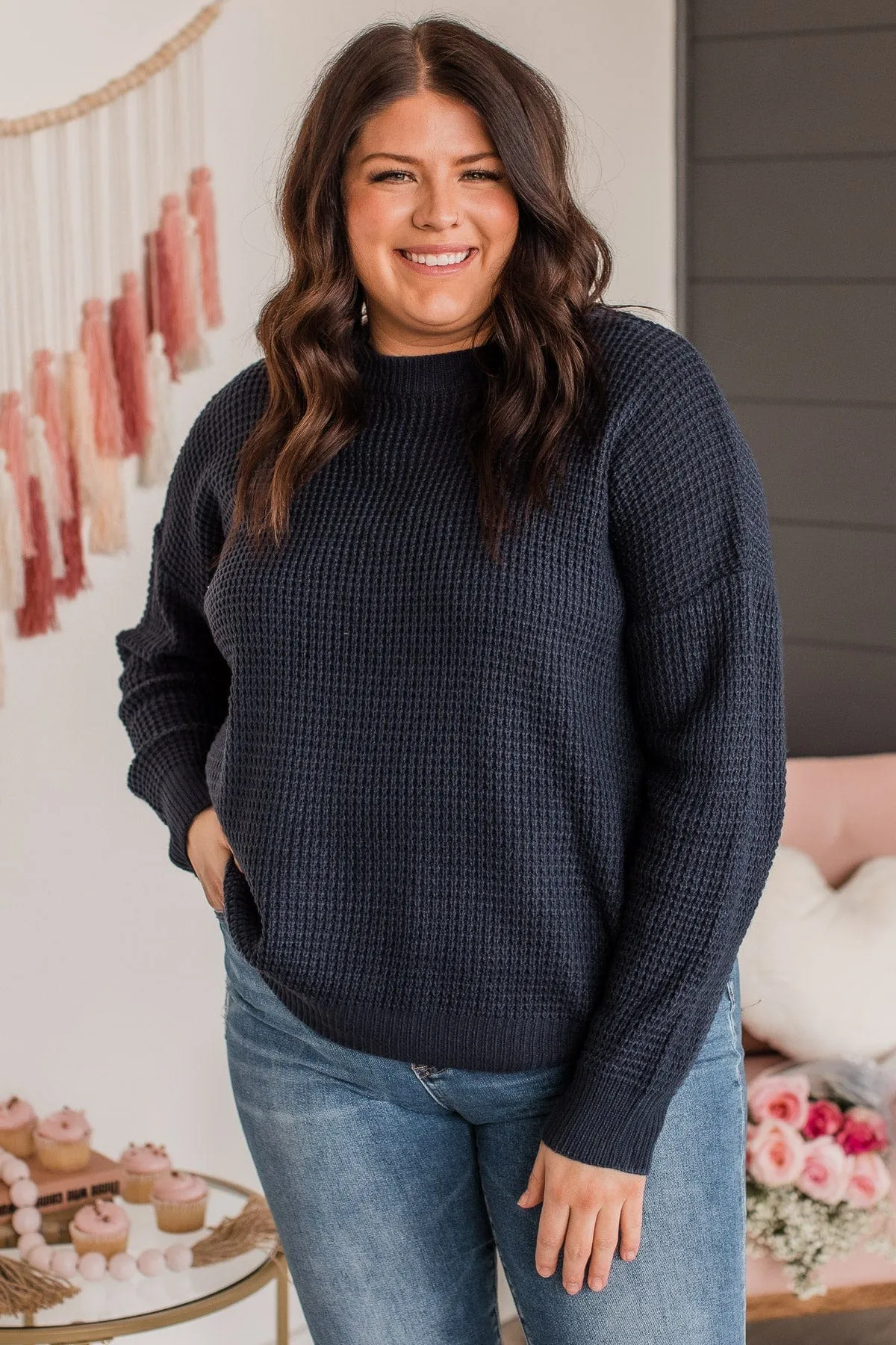 Captivating In Color Knit Sweater- Navy