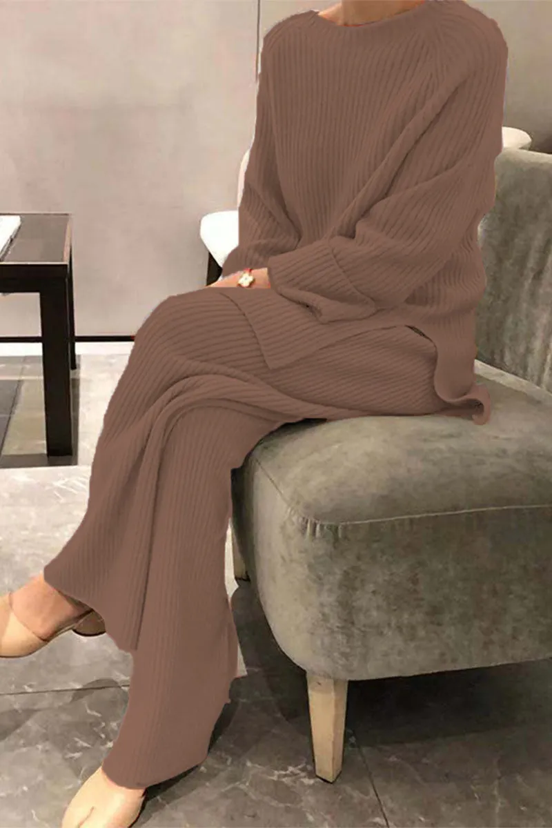 Casual Solid Color O Neck Long Sleeve Two Pieces(5 Colors)