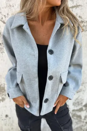 Casual Solid Color Pocket Buttons Gross Turndown Collar Outerwear