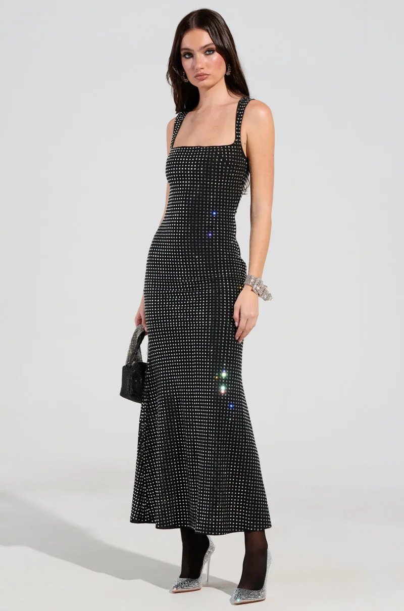 CHAMPAGNE PROBLEMS RHINESTONE MESH MAXI DRESS