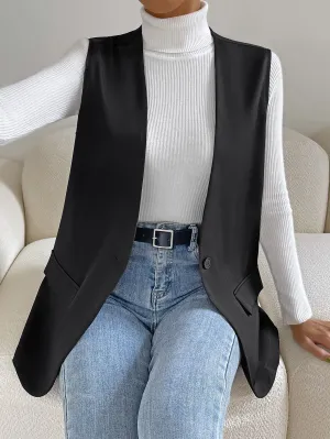 Cherry Vibes: Blazer Chaleco Unicolor para Mujer en