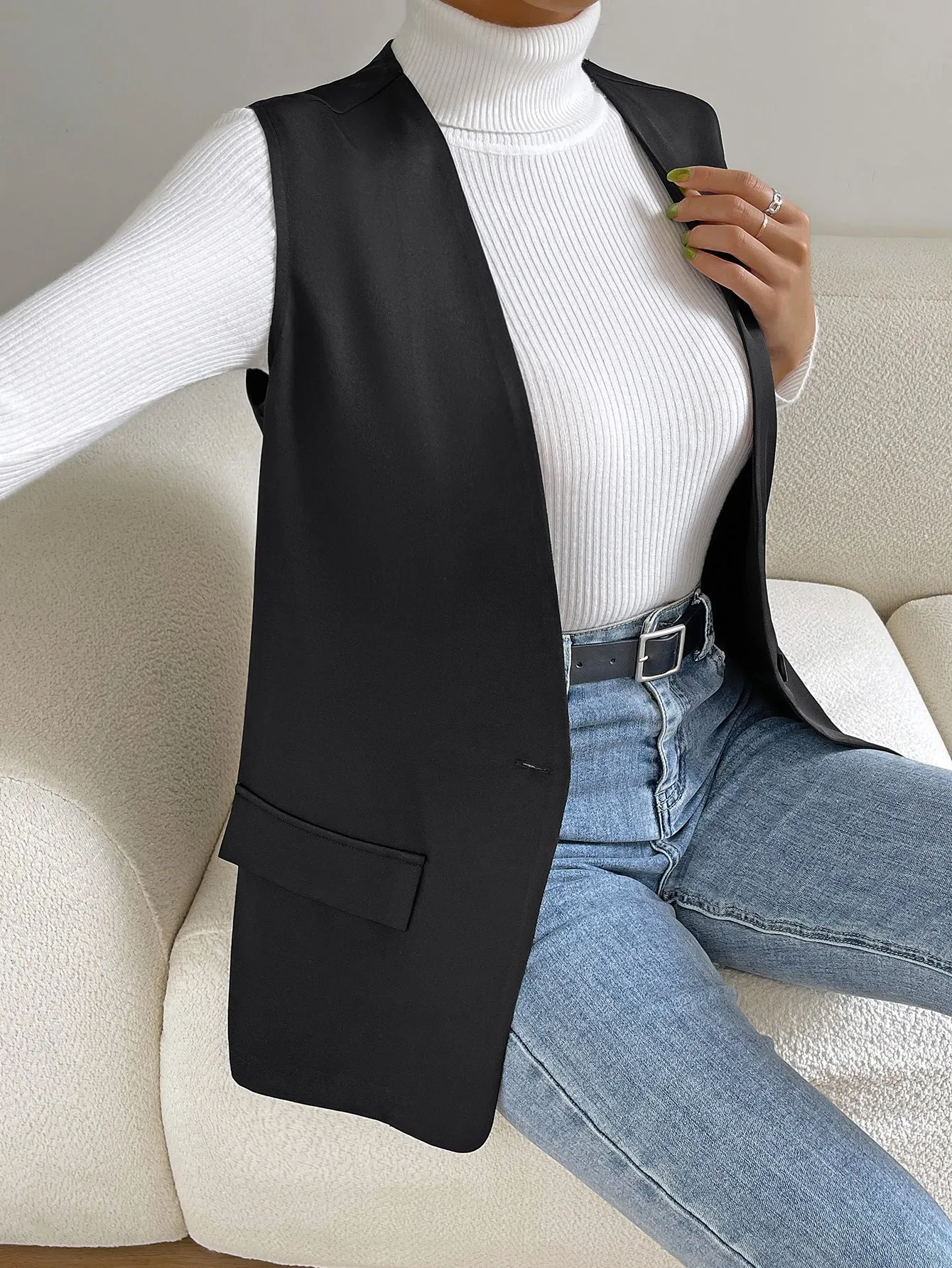 Cherry Vibes: Blazer Chaleco Unicolor para Mujer en