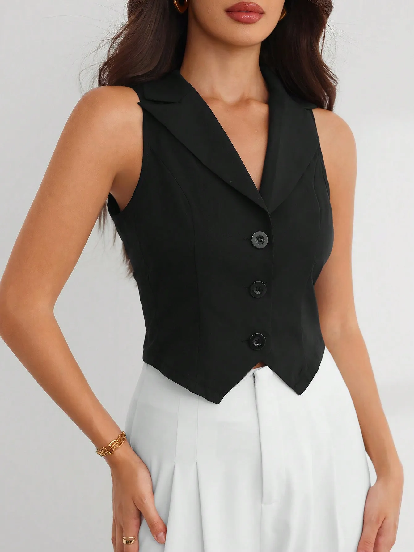 Cherry Vibes Chaleco de Cuello con Solapa para Mujer