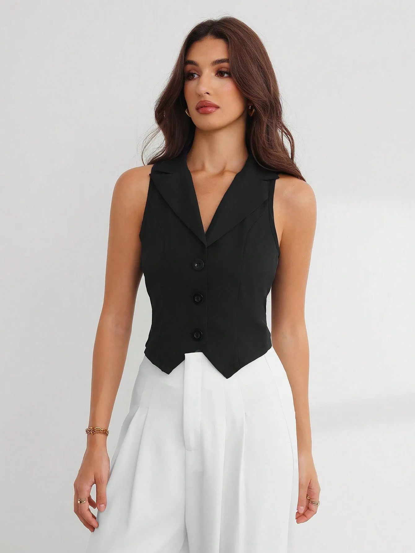 Cherry Vibes Chaleco de Cuello con Solapa para Mujer