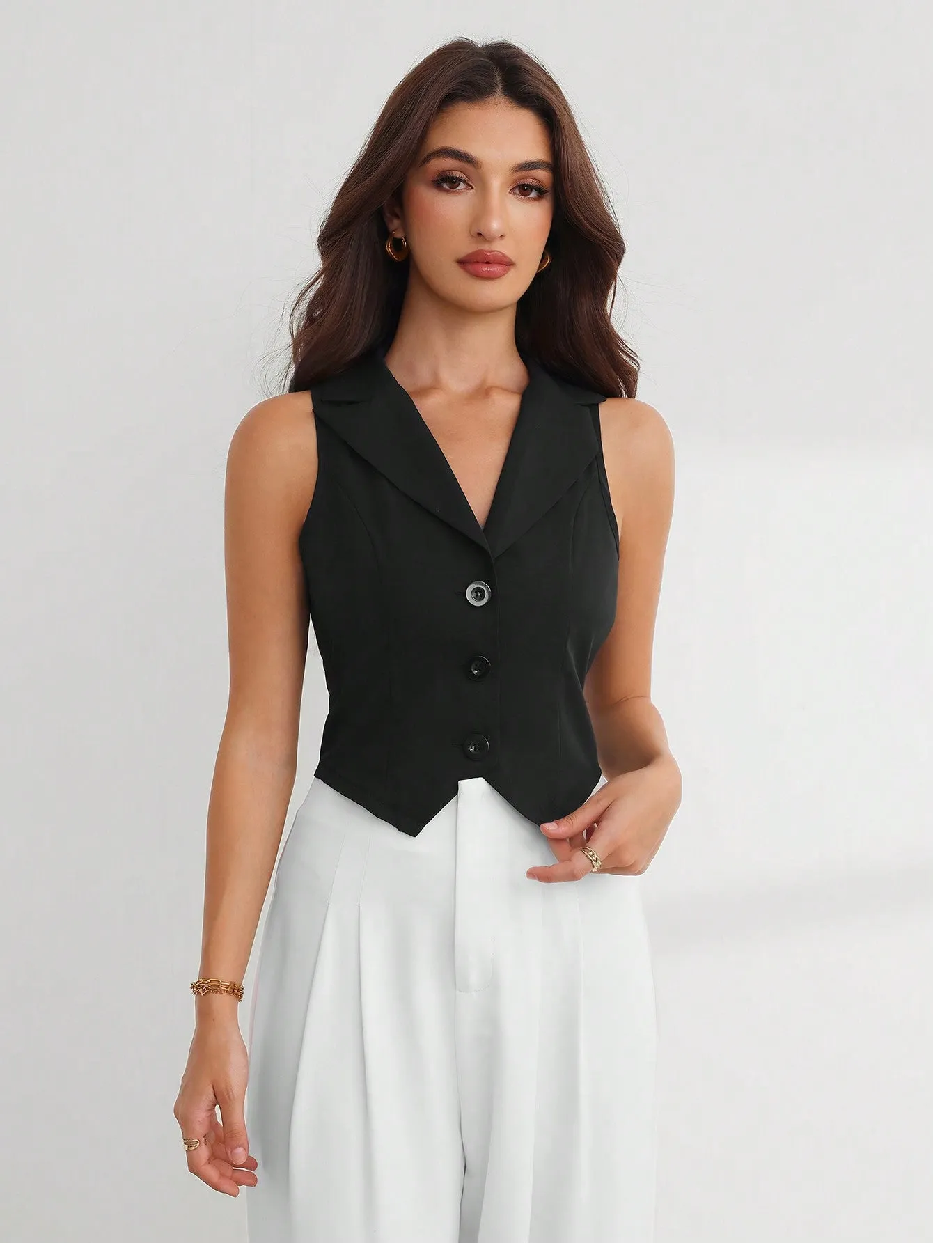 Cherry Vibes Chaleco de Cuello con Solapa para Mujer