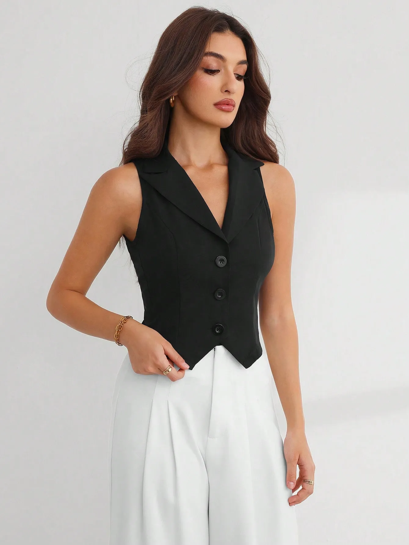 Cherry Vibes Chaleco de Cuello con Solapa para Mujer