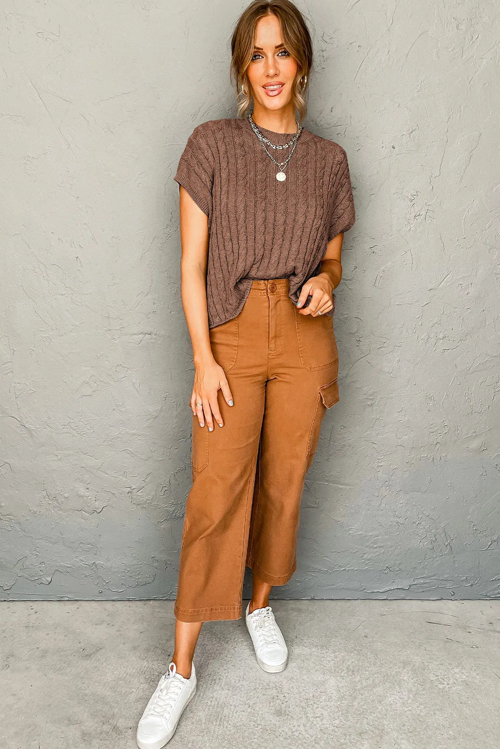 Chestnut Clever Moment Cable Knit Top