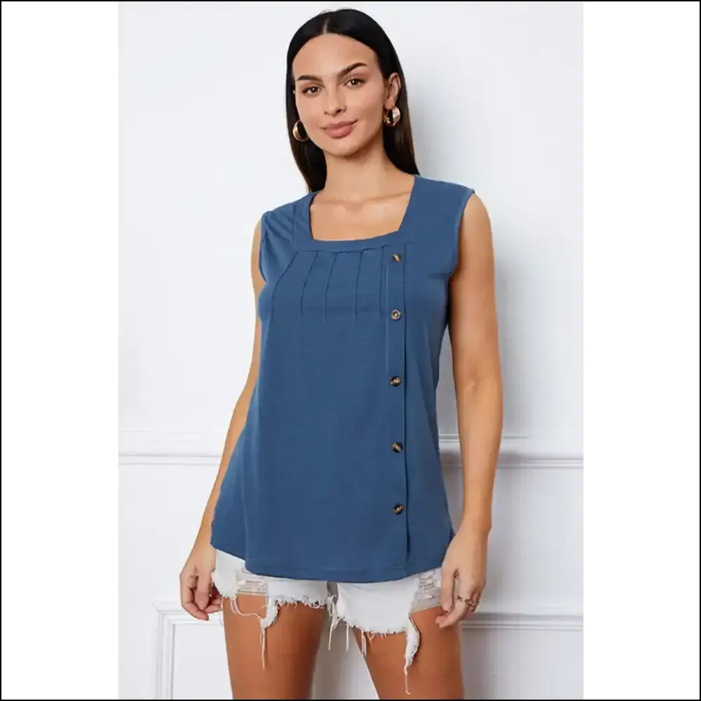 Chic Square Neck Button Tank Top