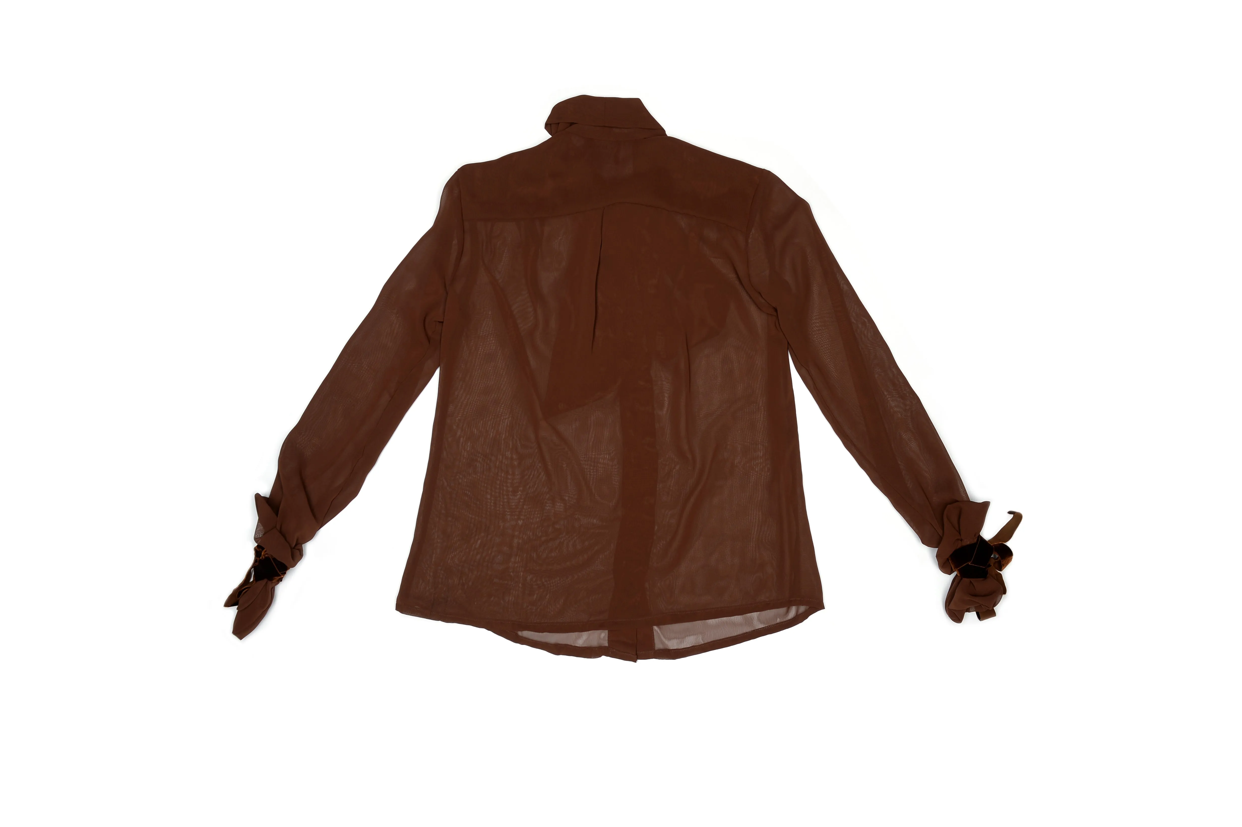 Chocolate Brown Victorian Silky Pussybow Shirt