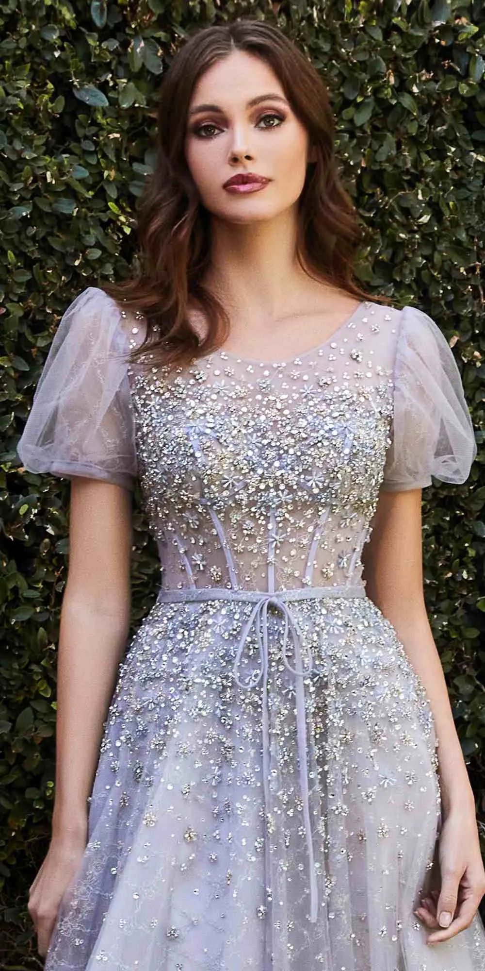 Cinderella Divine B708 Poofy Sheer Short Sleeve A-Line Ball Gown