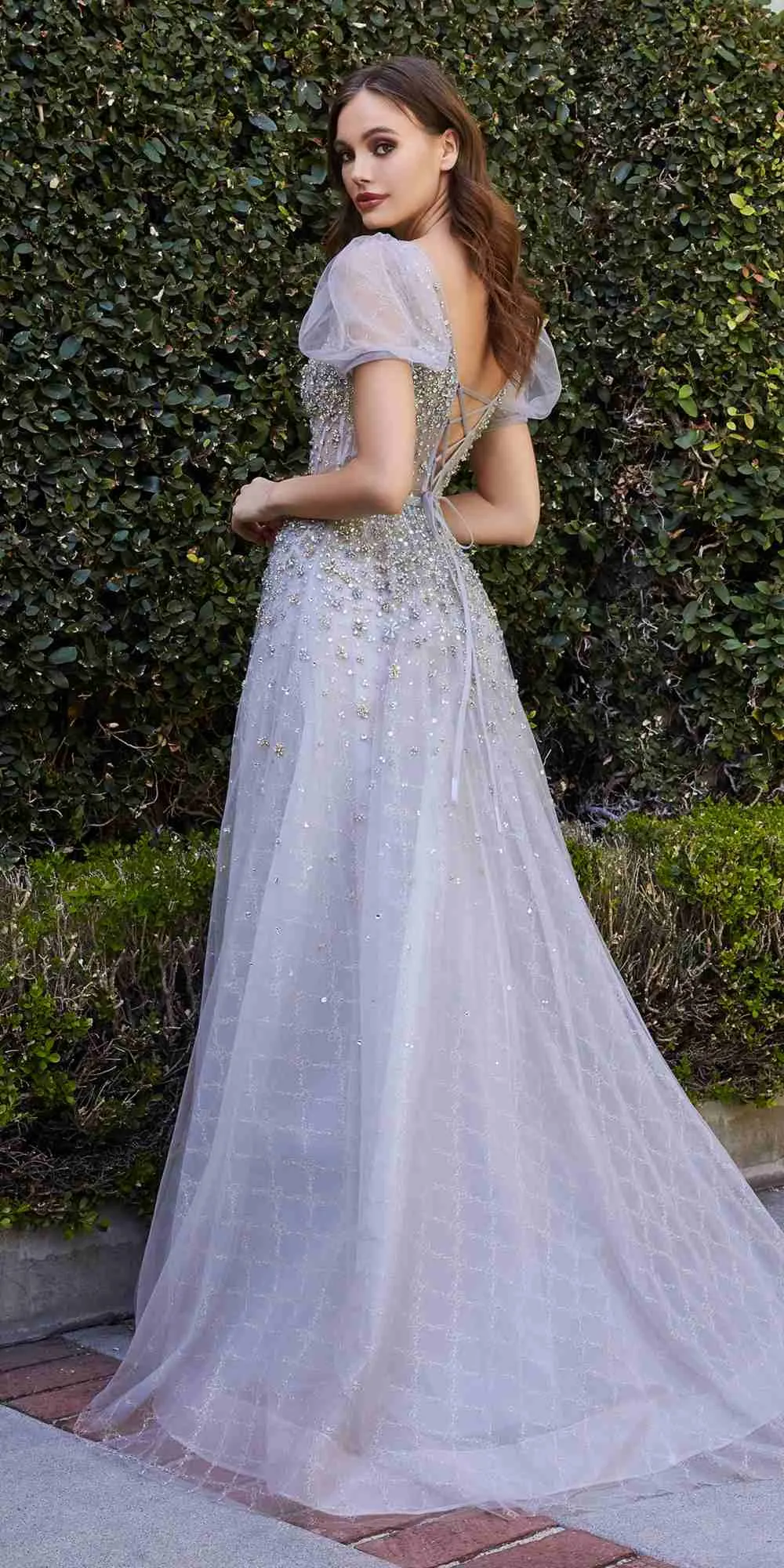 Cinderella Divine B708 Poofy Sheer Short Sleeve A-Line Ball Gown