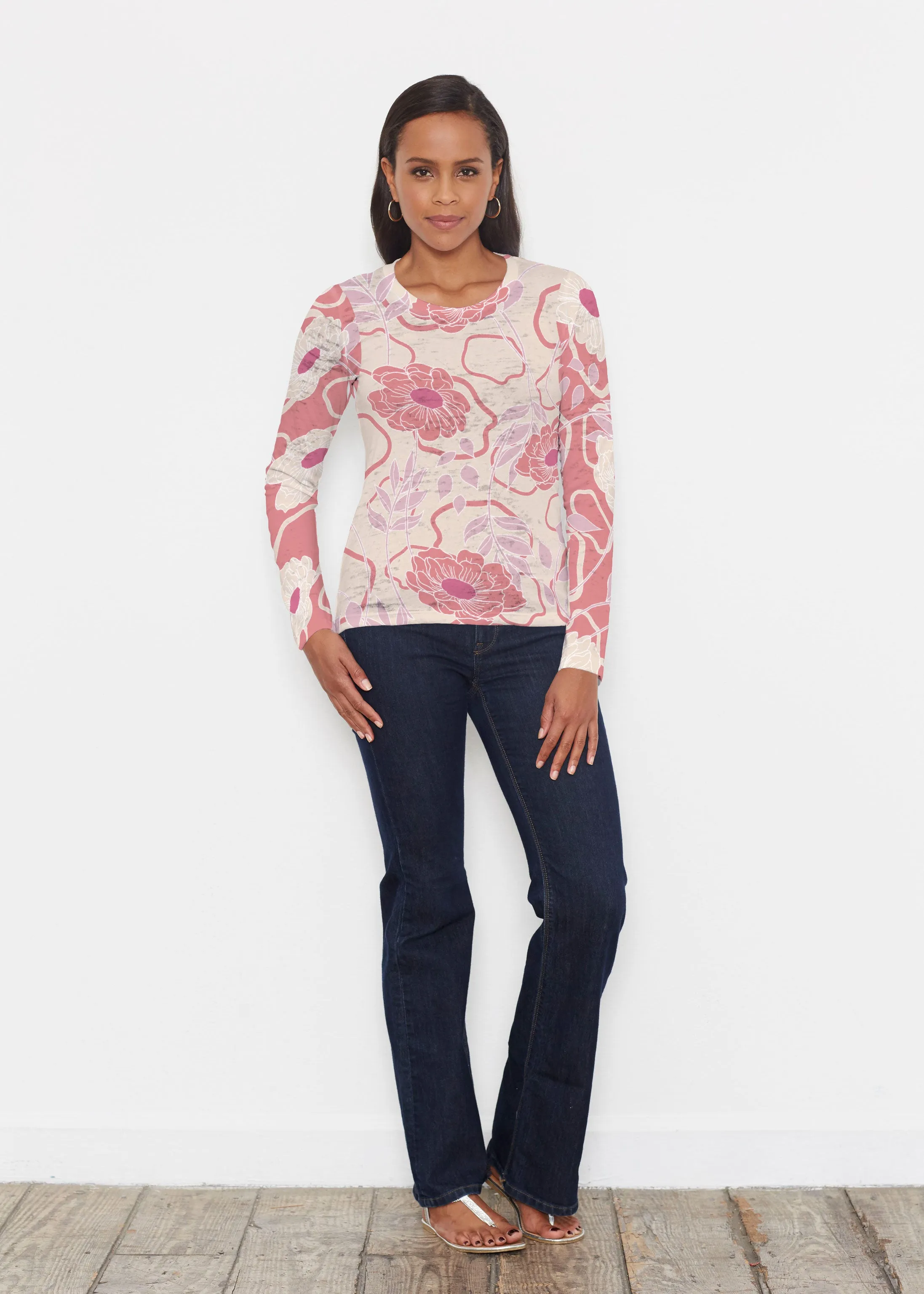 Clarisse Beige/Red (8127) ~ Signature Long Sleeve Crew Shirt