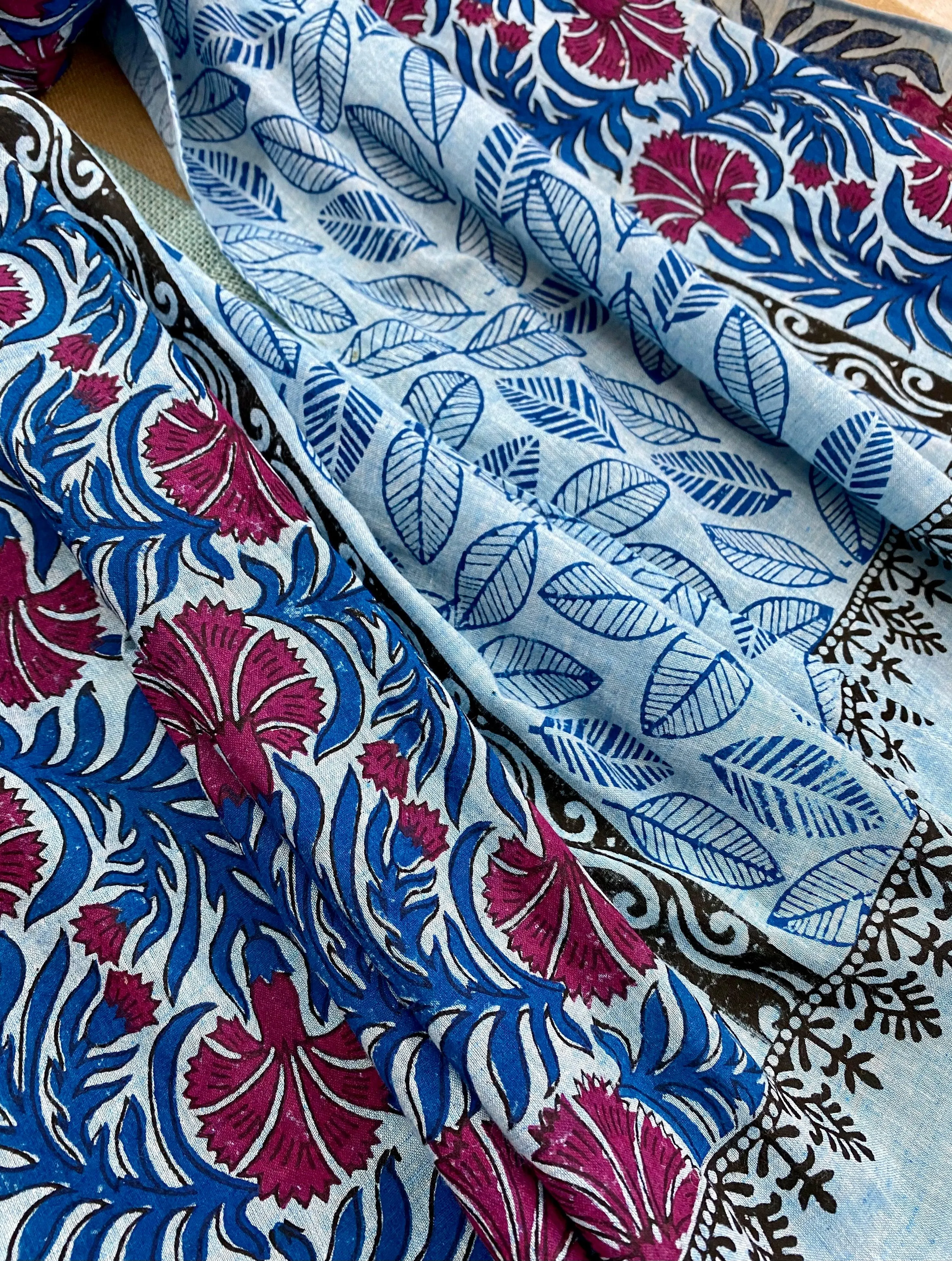 Classy Carnations Block Printed on Fine Cotton Scarf