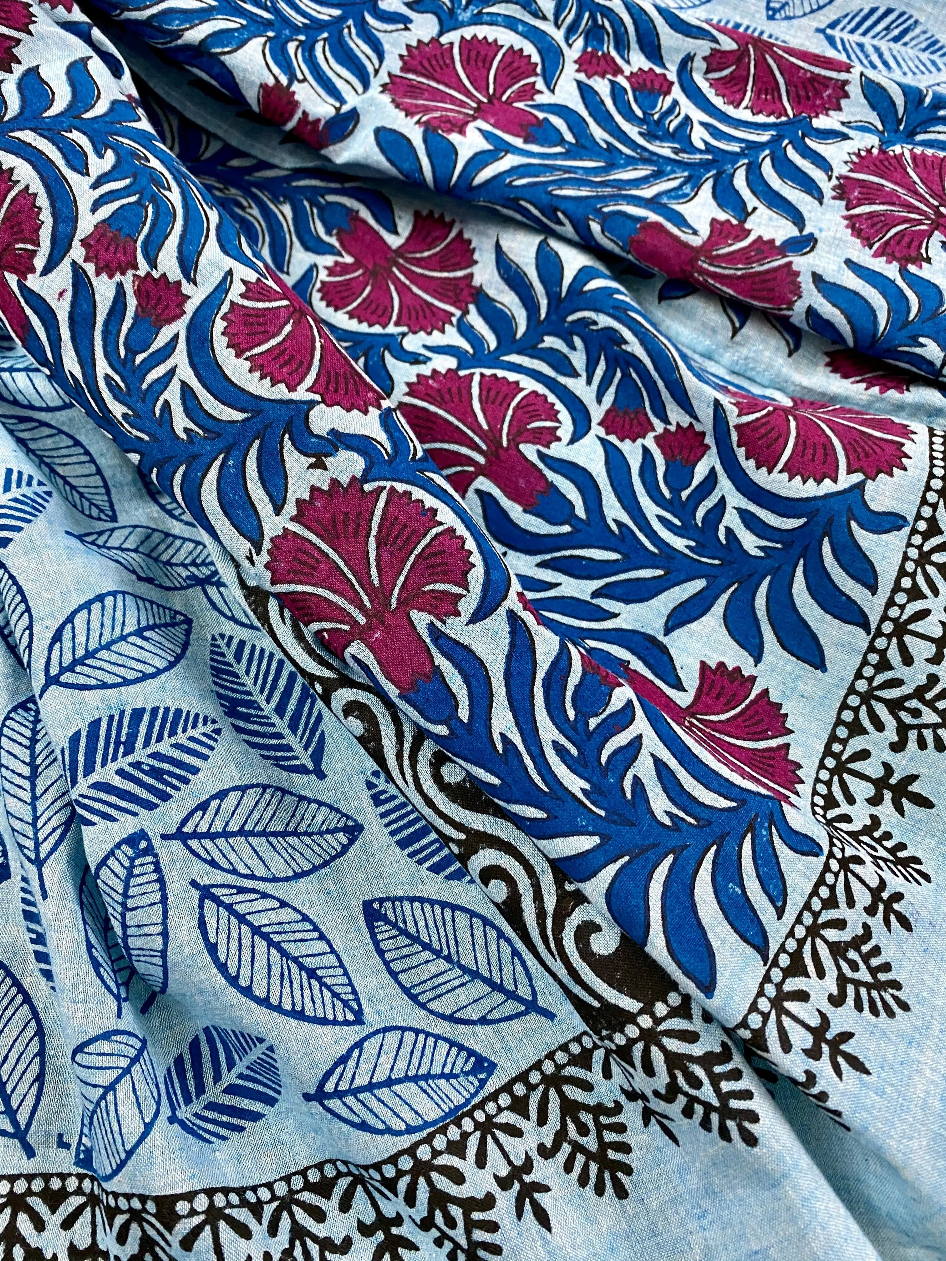 Classy Carnations Block Printed on Fine Cotton Scarf