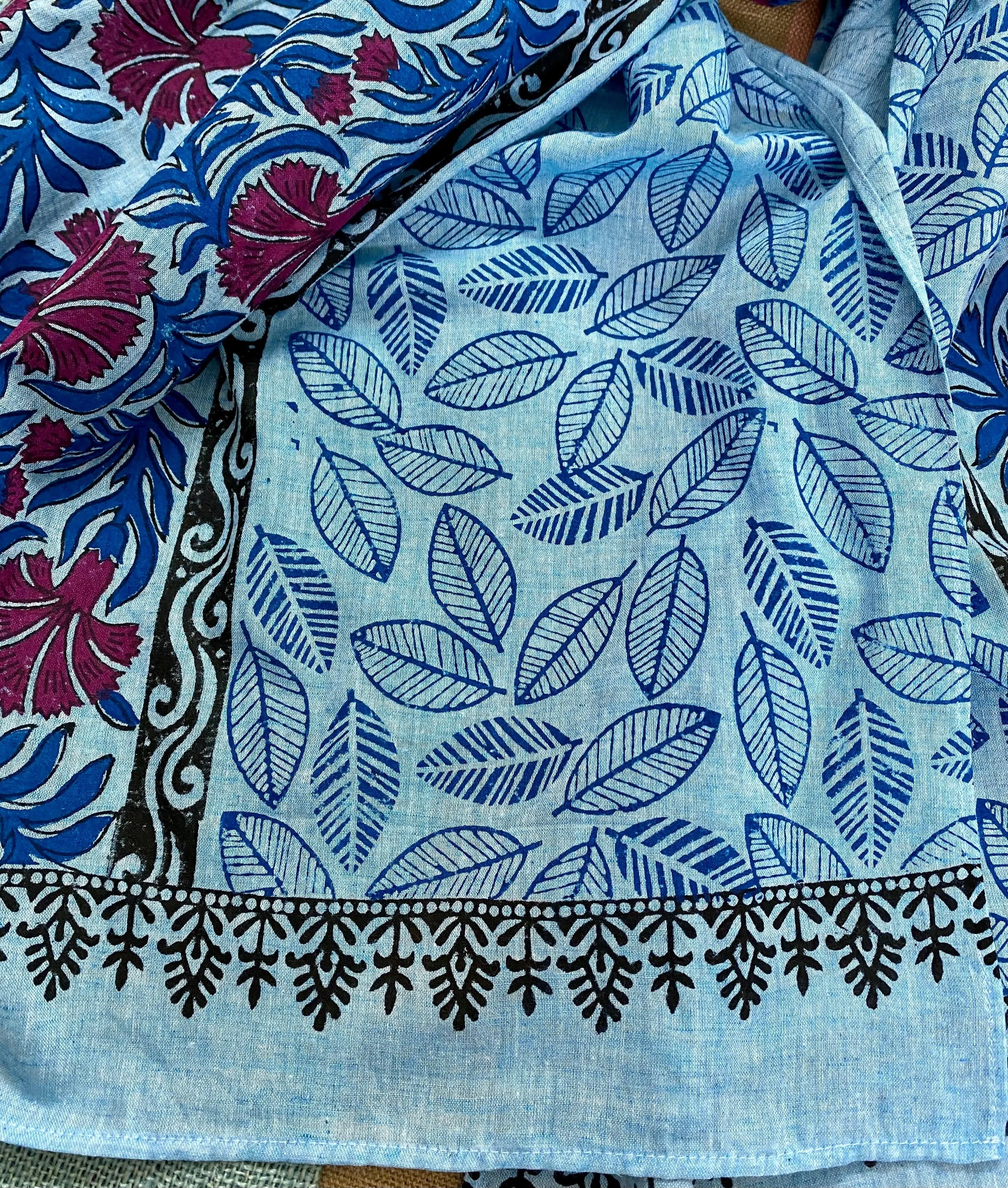 Classy Carnations Block Printed on Fine Cotton Scarf