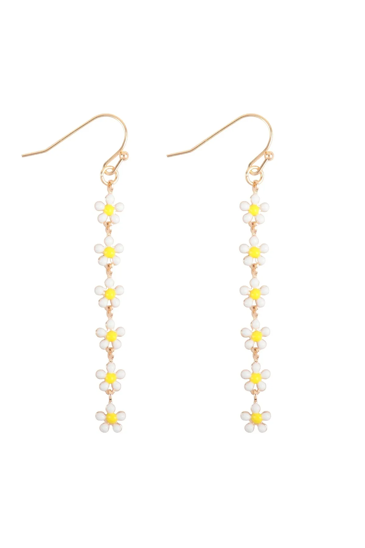 COLOR FLOWER CHAIN DROP BRASS EARRINGS