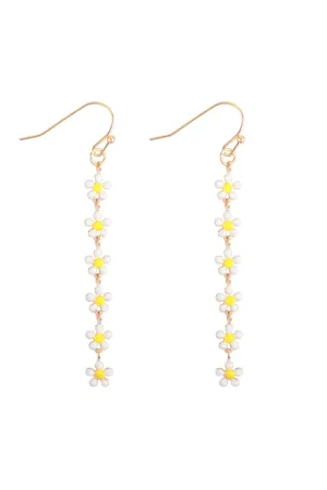 COLOR FLOWER CHAIN DROP BRASS EARRINGS