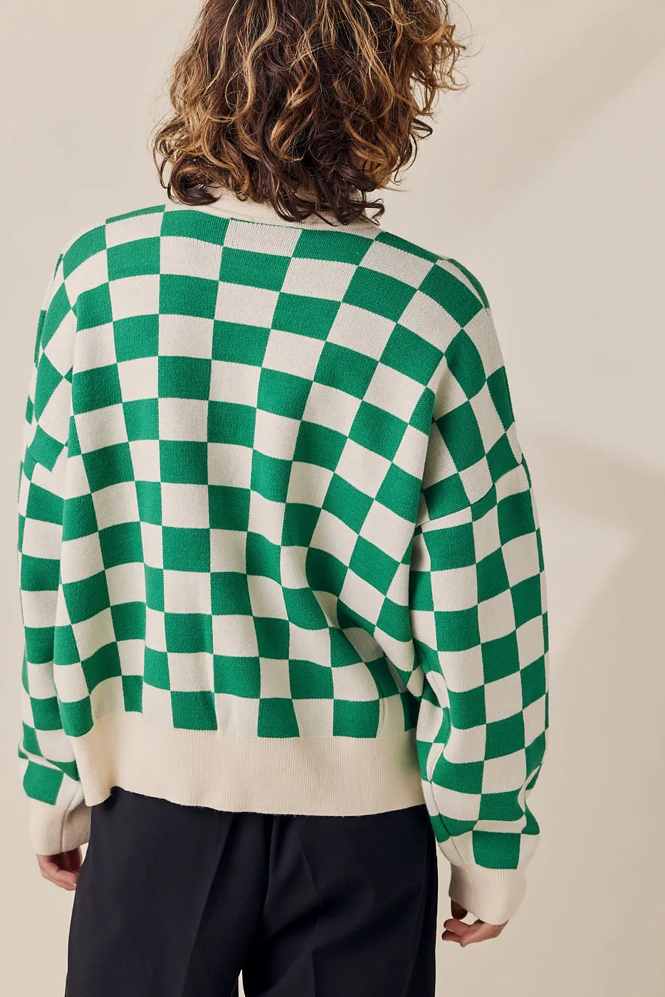 Color Mix Checkered Knit Cardigan