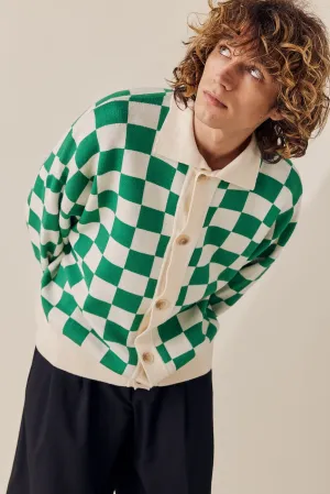 Color Mix Checkered Knit Cardigan