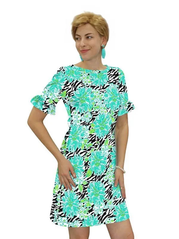 Cotton Knit Ruffled Short Sleeve Dress Style 679E36 BS