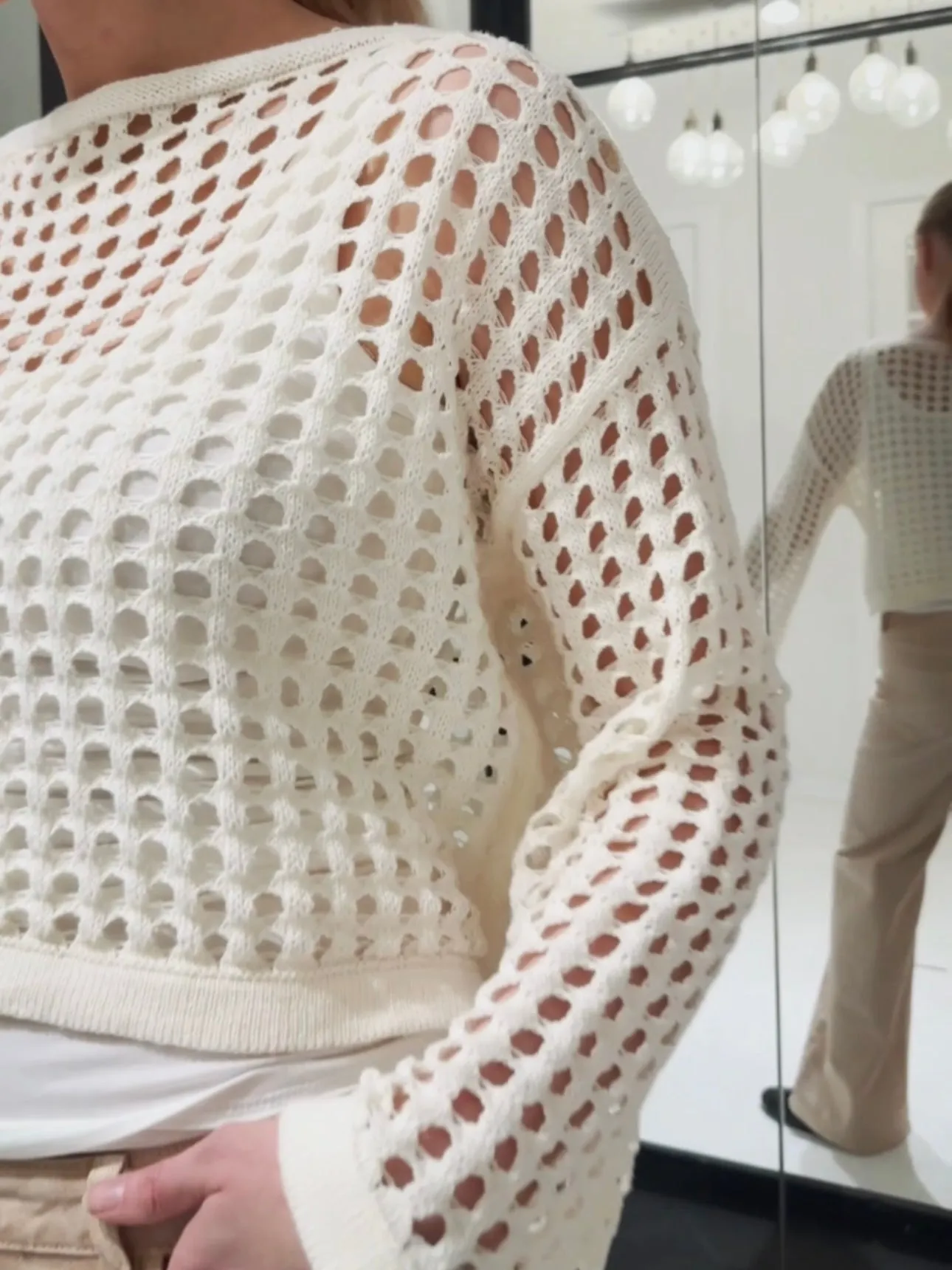 CROPPED NET KNIT - OFF WHITE