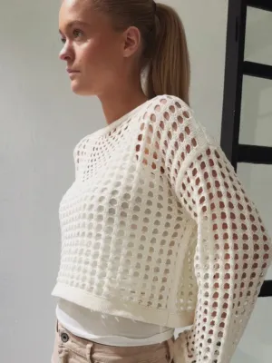 CROPPED NET KNIT - OFF WHITE